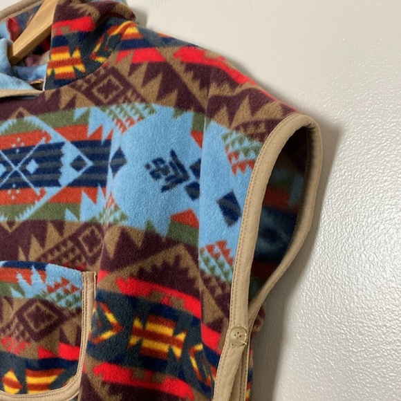 Lindo Fleece Aztec Print Vest Pullover Hooded Western Boho Design Size 11 - Picture 6 of 12